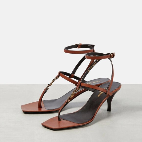 Saint Laurent Cassandra 60 YSL Logo Thong Ankle Strap Sandals Heels Shoes - Picture 4 of 16